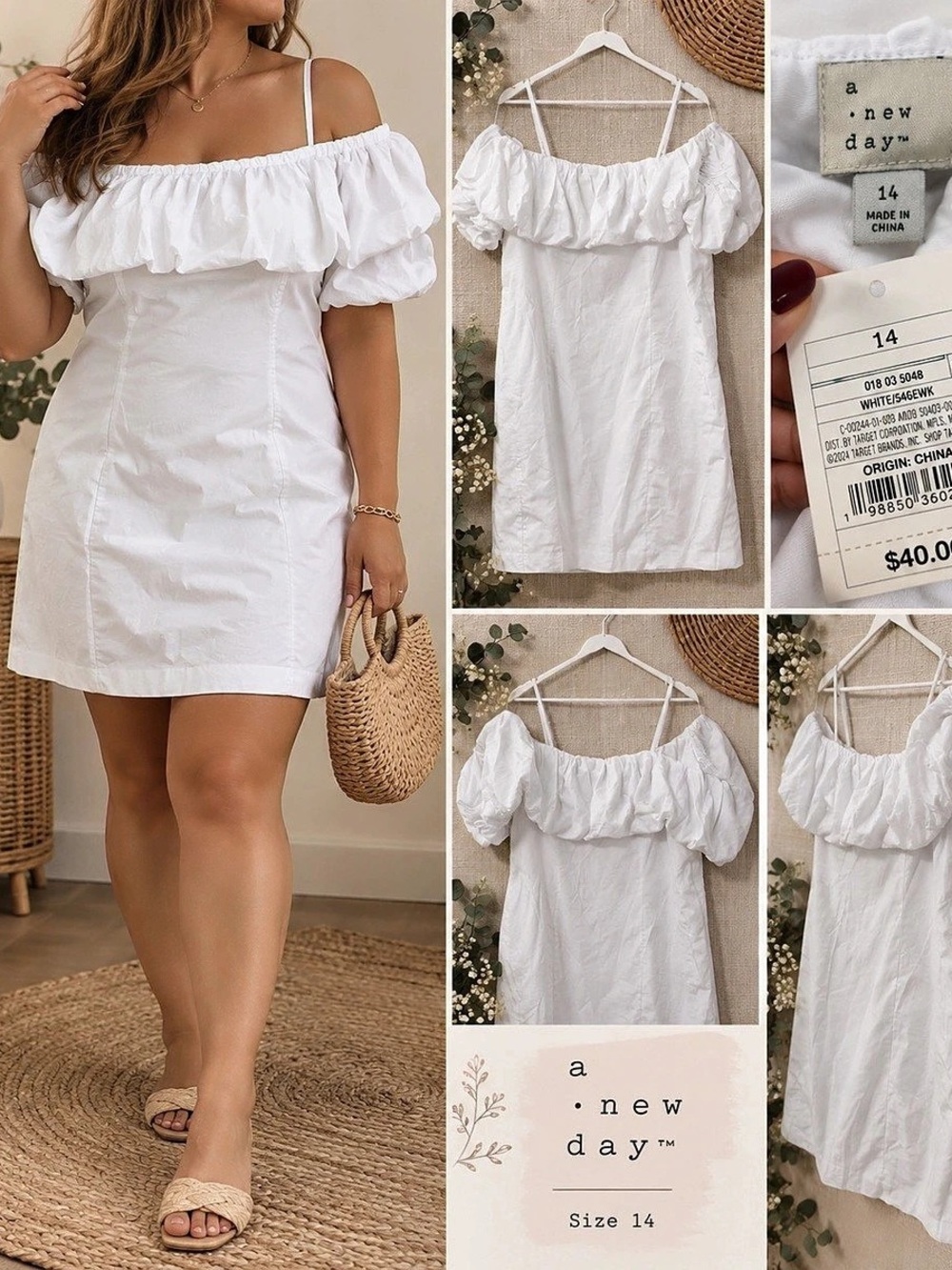 a new day Off-Shoulder Mini Dress in White Size 14 NWT